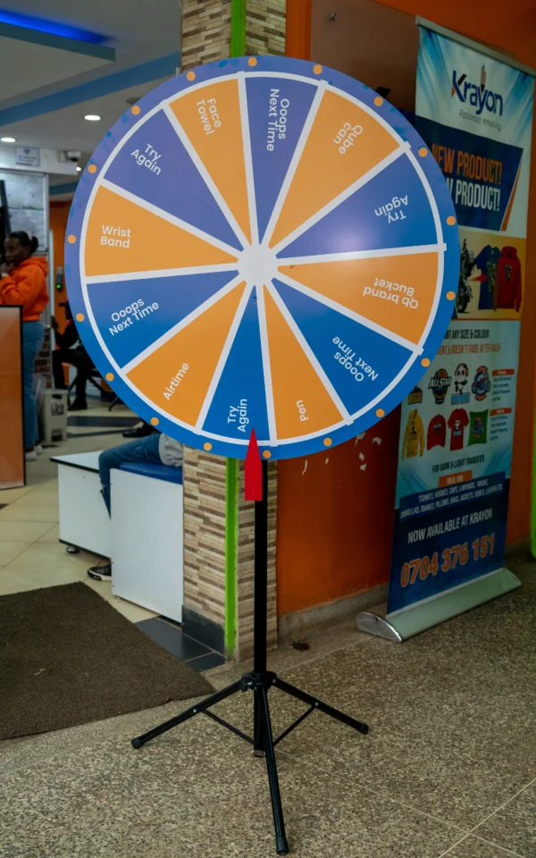 Spin Wheel 0.5M High 90CM Diameter Stand Only Branded Nairobi Call WhatsApp 0119383838 Credible Point