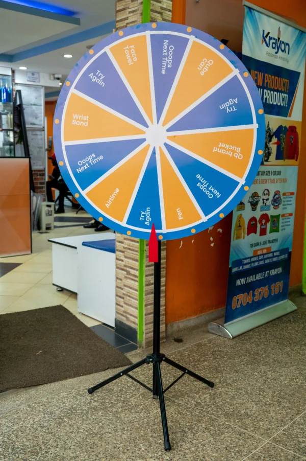 Spin Wheel 0.5M High 90CM Diameter Stand Only Branded Nairobi Call WhatsApp 0119383838 Credible Point