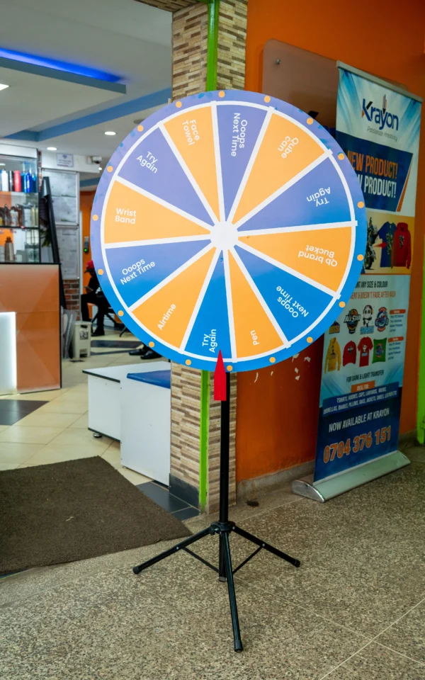 Spin Wheel 0.5M High 90CM Diameter Stand Only Branded Nairobi Call WhatsApp 0119383838 Credible Point