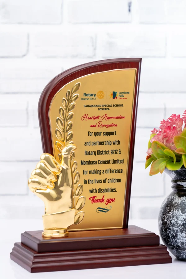 Victory Thumbs-Up Award Gold Silver Shield Wooden Trophy Nairobi Call WhatsApp 0119383838 Credible Point