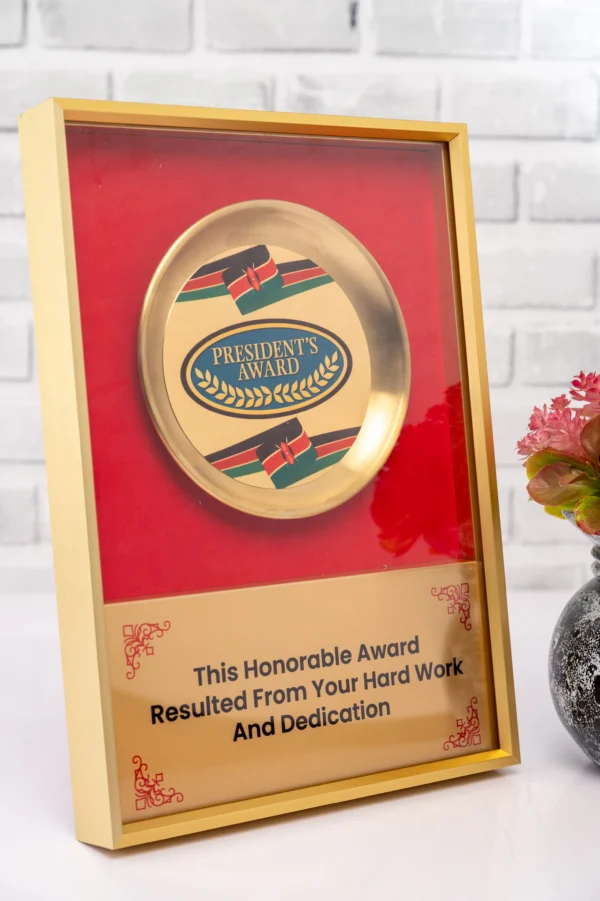 Gold Silver Medallion Award Plaque Red Grey Background Nairobi Call WhatsApp 0119383838 Credible Point