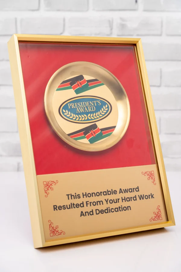 Gold Silver Medallion Award Plaque Red Grey Background Nairobi Call WhatsApp 0119383838 Credible Point