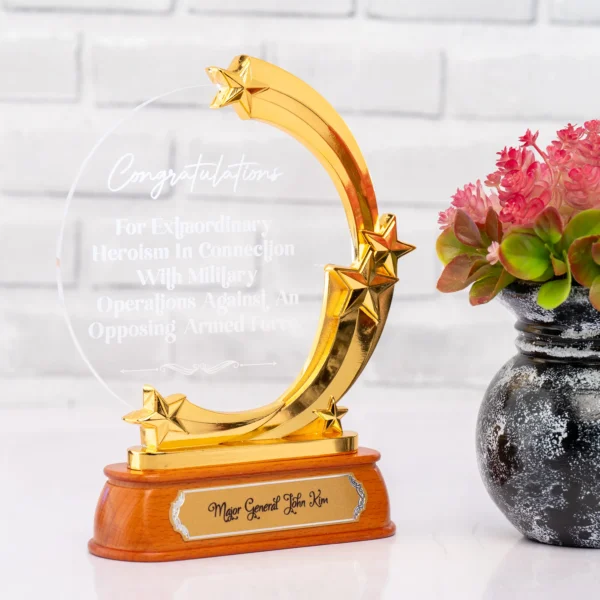 Stellar Arc Gold Trophy 5-Stars Award Wooden Base Nairobi Call WhatsApp 0119383838 Credible Point