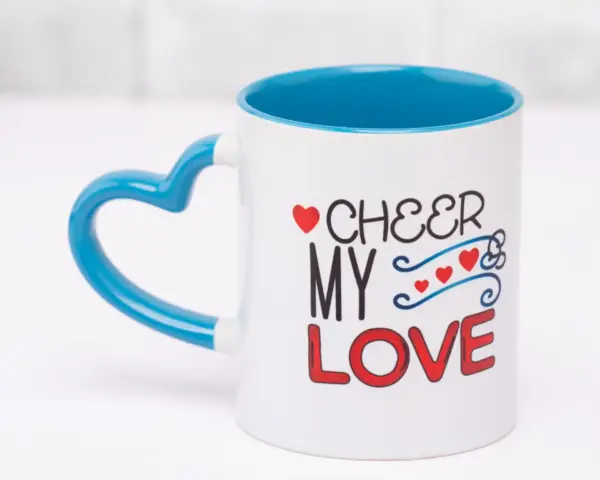Branded Blue Two Tone Love Handle Mug – Custom Heart Handle Mug with Cyan Rim Nairobi | KSh 330 | Credible Point